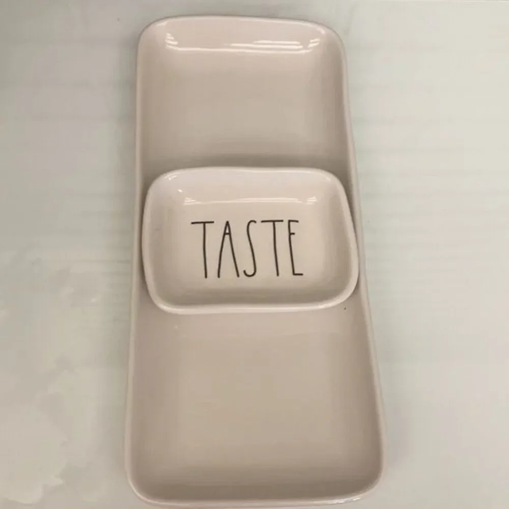 RAE DUNN White Ceramic Taste Nibble Eat Platter & Dish Set of 4